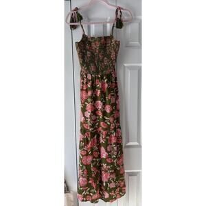 NWT Patrons of Peace Olive Green Pink Floral Boho Dress Size XS